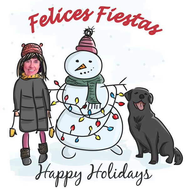 Spanish Right Away Virginia Schmidt with snowman and dog